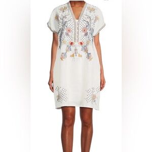 Johnny Was Embroidered White Linen Tunic size Small